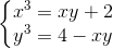 \left\{\begin{matrix} x^3 = xy + 2 & \\ y^3 = 4 - xy & \end{matrix}\right.