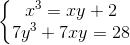 \left\{\begin{matrix} x^3 = xy + 2 & \\ 7y^3 + 7xy = 28& \end{matrix}\right.