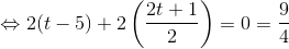 \Leftrightarrow 2(t-5)+2\left ( \frac{2t+1}{2} \right )=0\Leftrightarrow t=\frac{9}{4}