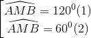 \left [ \begin{matrix} \widehat{AMB} = 120^{0} & (1)\\ \widehat{AMB} = 60^0& (2) \end{matrix}