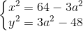 \left\{\begin{matrix} x^{2}=64-3a^{2}\\ y^{2}=3a^{2}-48 \end{matrix}\right.