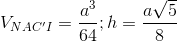 V_{NAC'I}=\frac{a^{3}}{64};h=\frac{a\sqrt{5}}{8}