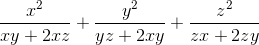 \frac{x^{2}}{xy+2xz}+\frac{y^{2}}{yz+2xy}+\frac{z^{2}}{zx+2zy}