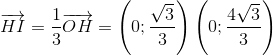 \overrightarrow{HI}=\frac{1}{3}\overrightarrow{OH}=\left ( 0;\frac{\sqrt{3}}{3} \right )\Rightarrow I\left ( 0;\frac{4\sqrt{3}}{3} \right )