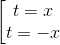 \left [\begin{matrix} t=x & & \\ t=-x & & \end{matrix}