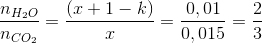 \frac{n_{H_{2}O}}{n_{CO_{2}}}= \frac{(x+1-k)}{x}=\frac{0,01}{0,015}=\frac{2}{3}