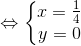 \Leftrightarrow \left\{\begin{matrix} x=\frac{1}{4}\\ y=0 \end{matrix}\right.