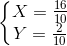 \left\{\begin{matrix} X=\frac{16}{10}\\ Y=\frac{2}{10} \end{matrix}\right.