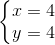 \left \{ \begin{matrix} x=4\\ y=4 \end{matrix}