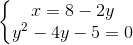 \left\{\begin{matrix} x=8-2y & \\ y^{2}-4y-5=0 & \end{matrix}\right.