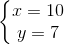 \left\{\begin{matrix} x = 10 & \\ y = 7 & \end{matrix}\right.