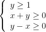 \left\{ \begin{array}{l} y \ge 1\\ x + y \ge 0\\ y - x \ge 0 \end{array} \right.