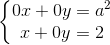 \left\{\begin{matrix} 0x+0y=a^{2}\\ x+0y=2 \end{matrix}\right.