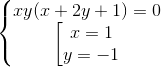 \left\{\begin{matrix} xy(x + 2y + 1) = 0 & \\ \left [ \begin{matrix} x = 1 & \\ y = -1 & \end{matrix}& \end{matrix}\right.