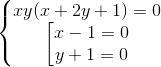 \left\{\begin{matrix} xy(x + 2y + 1) = 0 & \\ \left [ \begin{matrix} x - 1 = 0 & \\ y + 1 = 0 & \end{matrix}& \end{matrix}\right.