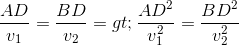 \frac{AD}{v_{1}}=\frac{BD}{v_{2}}=>\frac{AD^{2}}{v_{1}^{2}}=\frac{BD^{2}}{v_{2}^{2}}