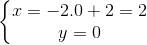 \left\{\begin{matrix} x=-2.0+2=2\\ y=0 \end{matrix}\right.