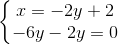 \left\{\begin{matrix} x=-2y+2\\ -6y-2y=0 \end{matrix}\right.