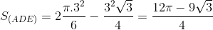 S_{(ADE)}=2\frac{\pi .3^{2}}{6}-\frac{3^{2}\sqrt{3}}{4}=\frac{12\pi -9\sqrt{3}}{4}