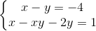 \left\{\begin{matrix} x-y=-4\\ x-xy-2y=1 \end{matrix}\right.