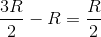 \frac{3R}{2}-R=\frac{R}{2}