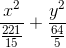 \frac{x^{2}}{\frac{221}{15}}+\frac{y^{2}}{\frac{64}{5}}