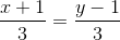 \frac{x+1}{3}=\frac{y-1}{3}