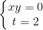 \left\{\begin{matrix} xy=0\\ t=2 \end{matrix}\right.