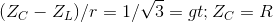 (Z_{C} - Z_{L})/r = 1/sqrt{3} => Z_{C} = R