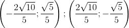 \left (-\frac{2\sqrt{10}}{5} ;\frac{\sqrt{5}}{5}\right );\left (\frac{2\sqrt{10}}{5} ;-\frac{\sqrt{5}}{5}\right )