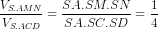 \dpi{80} \frac{V_{S.AMN}}{V_{S.ACD}}=\frac{SA.SM.SN}{SA.SC.SD}=\frac{1}{4}