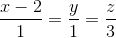 \frac{x-2}{1}=\frac{y}{1}=\frac{z}{3}