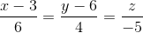 \frac{x-3}{6}=\frac{y-6}{4}=\frac{z}{-5}