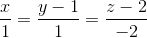 \frac{x}{1}=\frac{y-1}{1}=\frac{z-2}{-2}