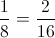 \frac{1}{8}=\frac{2}{16}