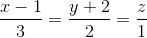 \frace_x - 1{3} = \frace_y + 2{2} = \frac{z}{1}