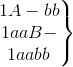 \left.\begin{matrix} 1 A-bb\\ 1 aaB-\\ 1 aabb \end{matrix}\right\}