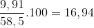 \frac{9,91}{58,5}.100=16,94