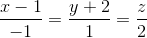 \frac{x-1}{-1}=\frac{y+2}{1}=\frac{z}{2}