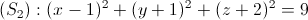 (S_{2}):(x-1)^{2}+(y+1)^{2}+(z+2)^{2}=9