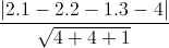 \frac{|2.1-2.2-1.3-4|}{\sqrt{4+4+1}}