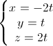 \left\{\begin{matrix}x=-2t\\y=t\\z=2t\end{matrix}\right.