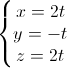 \left\{\begin{matrix}x=2t\\y=-t\\z=2t\end{matrix}\right.