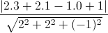 \frac{|2.3+2.1-1.0+1|}{\sqrt{2^{2}+2^{2}+(-1)^{2}}}