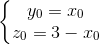 \left\{\begin{matrix} y_{0}=x_{0}\\ z_{0}=3-x_{0} \end{matrix}\right.