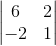 \begin{vmatrix}6&2\\-2&1\end{vmatrix}