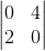 \begin{vmatrix}0&4\\2&0\end{vmatrix}