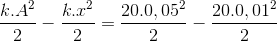 \frac{k.A^{2}}{2}-\frac{k.x^{2}}{2}=\frac{20.0,05^{2}}{2}-\frac{20.0,01^{2}}{2}