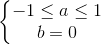 \left\{\begin{matrix}-1\leq a\leq 1\\b=0\end{matrix}\right.