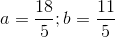 a=\frac{18}{5}; b=\frac{11}5{}